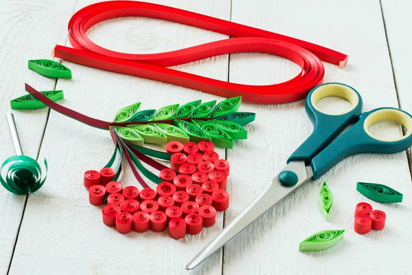 Handmade in the technique of quilling: branch rowan — Stock Photo, Image