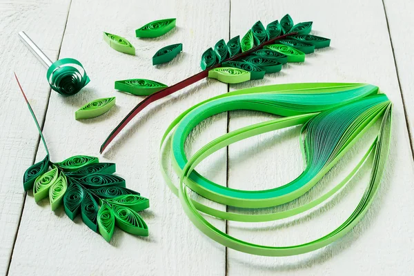Design elements in the technique of quilling: leaves rowan — 스톡 사진