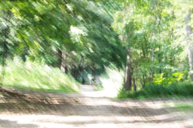 Arka plan bulanık orman yolları ve insanlar 