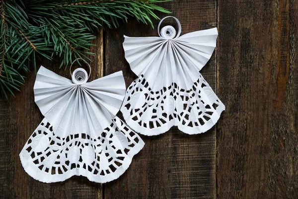 Openwork angels in the art of quilling Christmas decoration — Stock fotografie