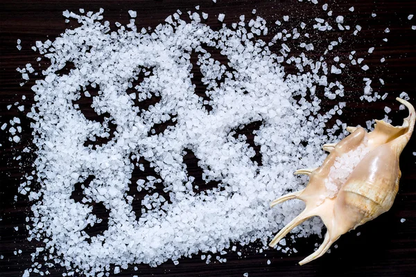 Розкидані морська сіль і черепашка — стокове фото