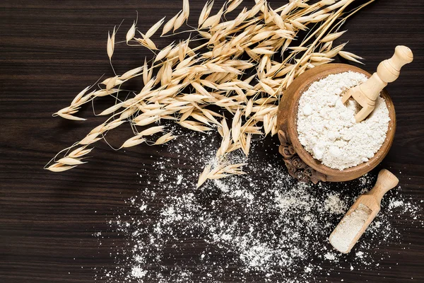 The stalks of oats and oat flour — Stock Photo, Image