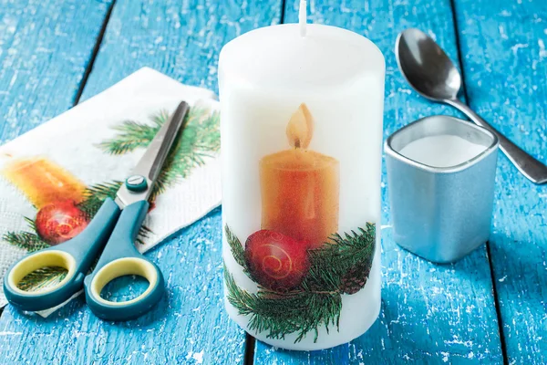 Decoupage candles for Christmas design — Stock Photo, Image