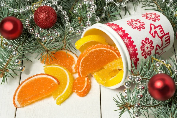 Dżem pomarańczowy i cytrynowy plastry na Boże Narodzenie — Zdjęcie stockowe