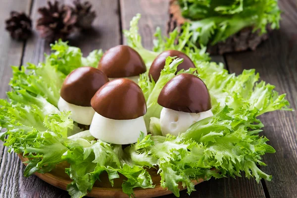 Stuffed eggs in the form of porcini — Stock Photo, Image