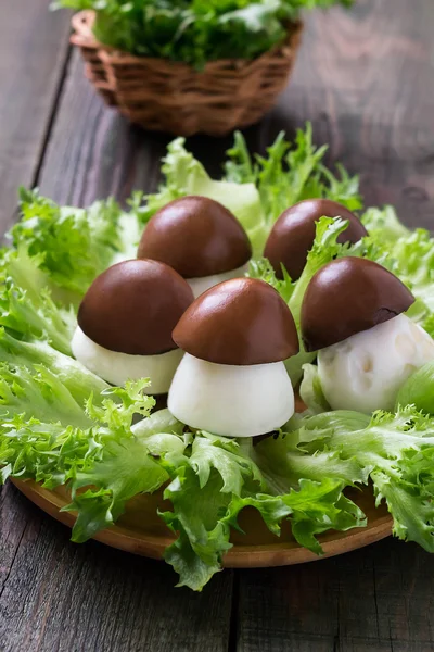 Stuffed eggs in the form of porcini — Stock Photo, Image