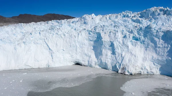 Grönlandi Gleccserek Lövöldözés Egy Drónról Globális Felmelegedés Jelenségének Tanulmányozása Stock Kép