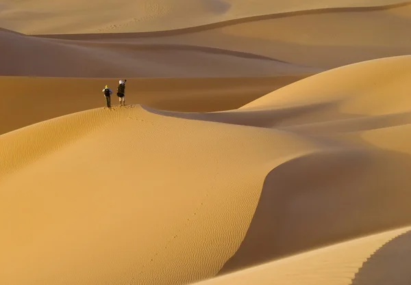 Travellers in hot desert — Stock Photo, Image