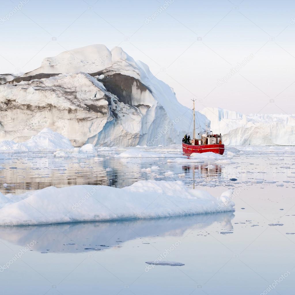 Nature and landscapes of Greenland with ship
