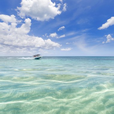 Ship near tropical island