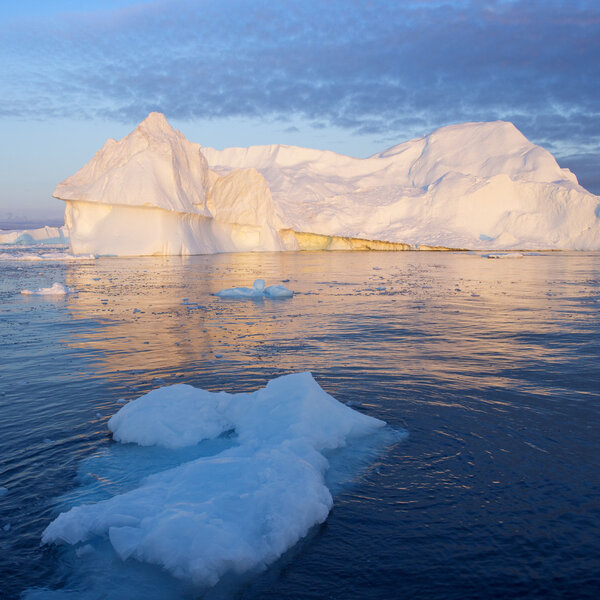 Nature and landscapes of Greenland. Travel on the scientific vessel among ices. Studying of a phenomenon of global warming. Ices and icebergs of unusual forms and colors.