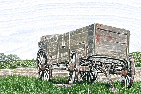 Wagon en bois abandonné dans un champ — Photo