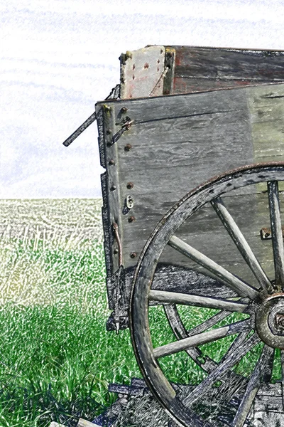 Antieke houten Wagon in een veld — Stockfoto