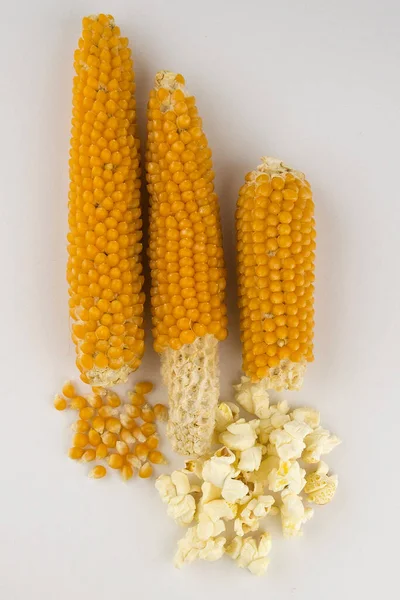 Corn Cob Popcorn Home Few Grains Separated Lie Side Side — Stock Photo, Image