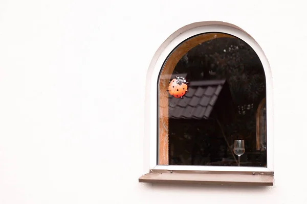 Dorf Ein Glas Weißwein Fenster Form Eines Bogens Mit Einem — Stockfoto