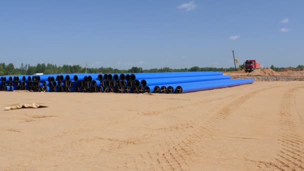 Captura Video Rucks Transportando Suelo Para Nivelar Obra Planta Procesamiento — Vídeos de Stock