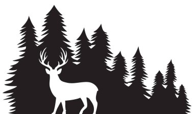 Orman ve geyikli manzaranın vektör çizimi