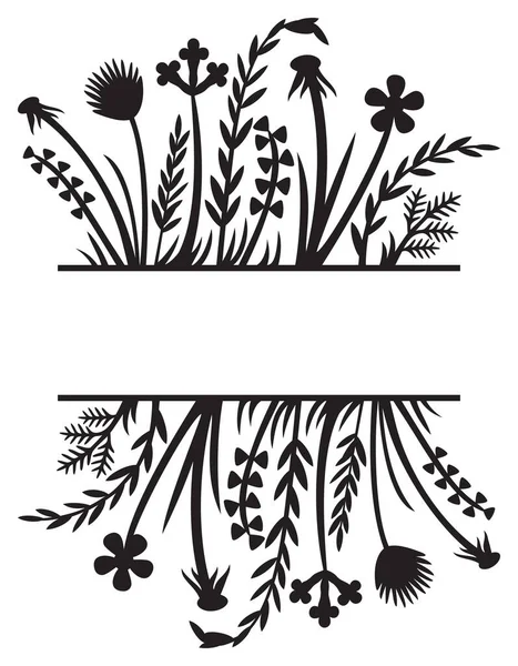 Floral Frame Border Grass Silhouette Vector Illustration Design Flowers Plants — Stock Vector