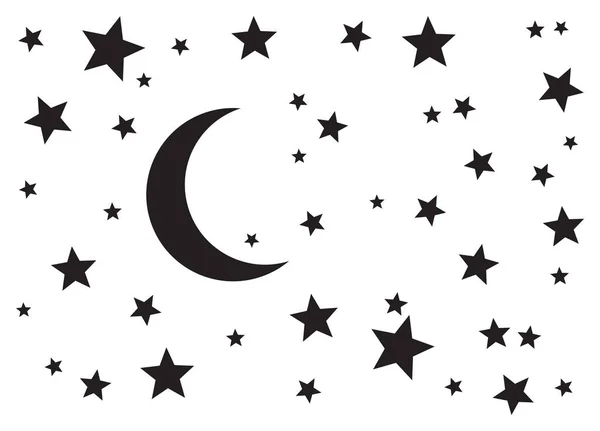 Noite Estrelada Lua Noturna Crescente Estrelas Silhueta Vetor Fundo —  Vetores de Stock