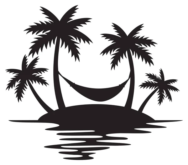 Trópusi Sziget Pálmafák Függőágy Summer Design Beach Silhouette — Stock Vector