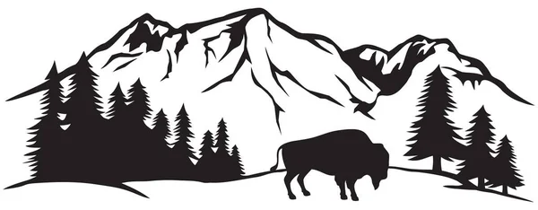 美洲野牛 与山地景观矢量虚幻 图库矢量图片