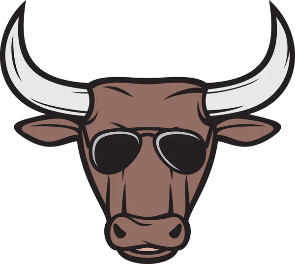 Bull Hoofd Met Aviator Zonnebril Kleur Vector — Stockvector