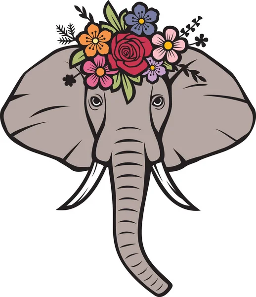 Cabeza Elefante Floral Con Flores — Vector de stock