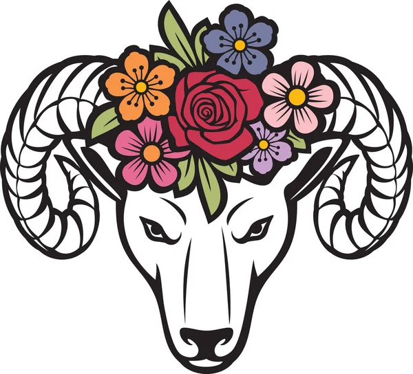 Ram Head Flowers Vector Illustration — Stock Vector