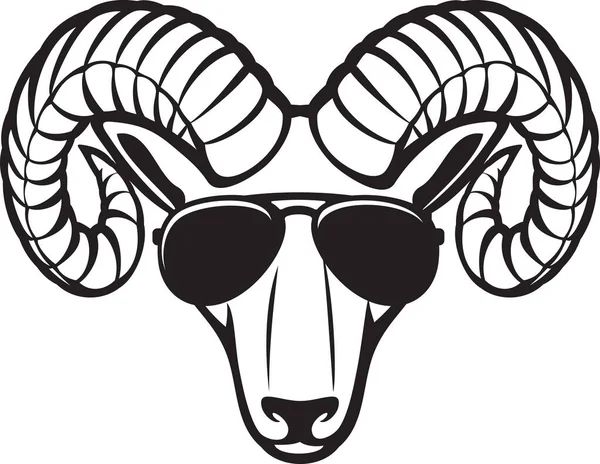 Ram Kop Met Aviator Zonnebril Zwart Wit Vector — Stockvector