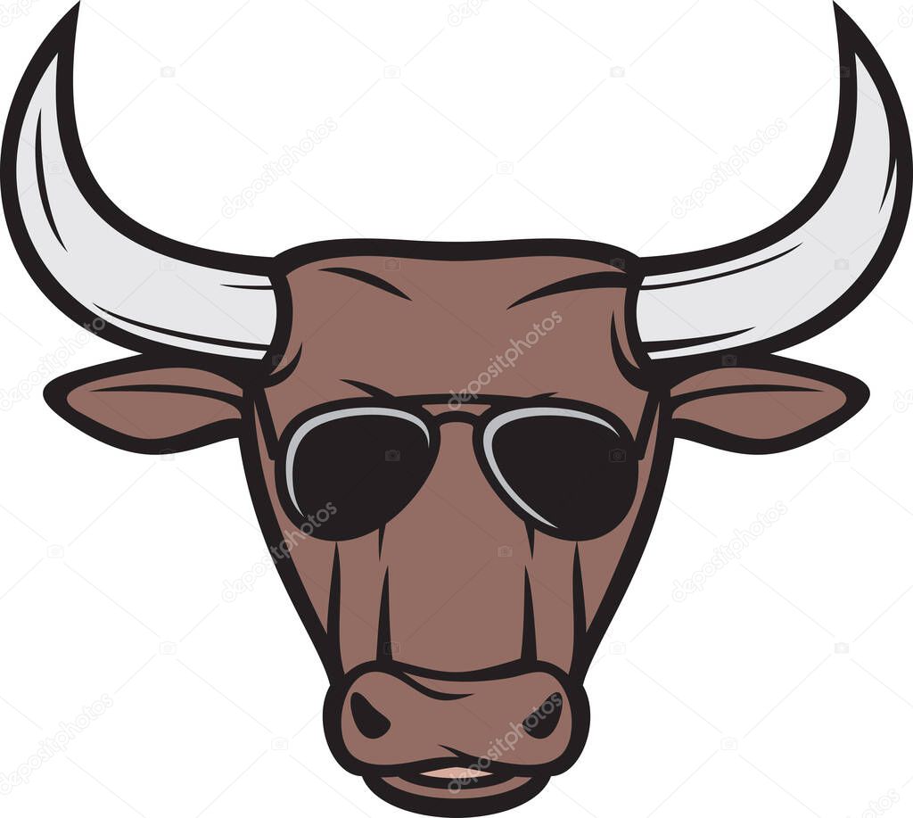 Bull head with aviator sunglasses color vector