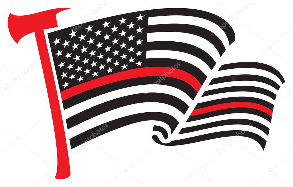 United States of America Thin Red Line (firefighter) flag with axe