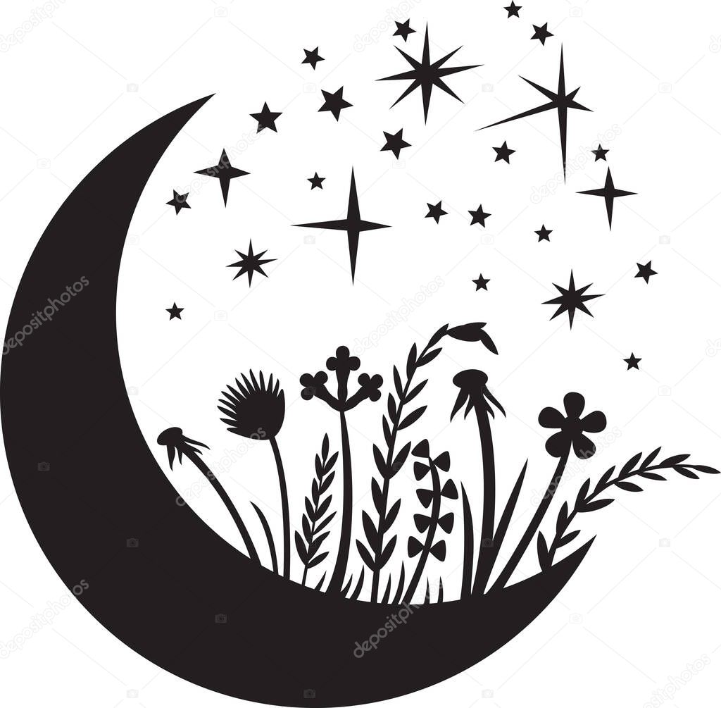 Moon and Reeds black layered vector