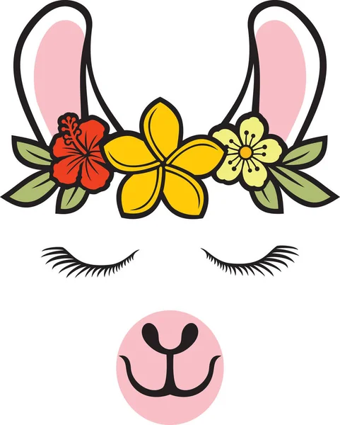 Lama Head Flowers Color — Stock Vector