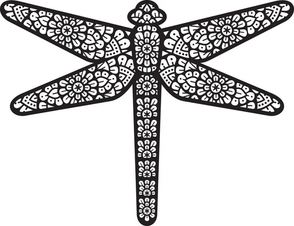 Mandala Libelle Schwarz Weißes Vektorsymbol Boho Design — Stockvektor