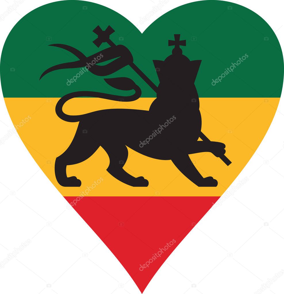 Rastafarian heart flag with the lion of Judah