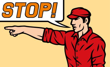 Worker with stop speech bubble clipart