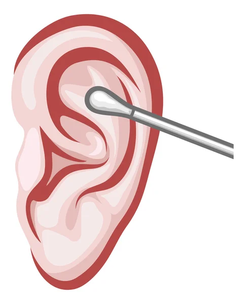 Mänskliga örat och bomull svabb — Stock vektor