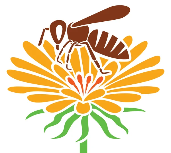 Bee en bloem pictogram — Stockvector