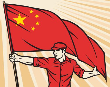 worker holding china flag clipart
