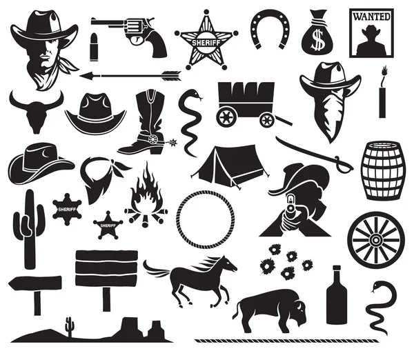 Iconos de Wild West y Cowboys — Vector de stock