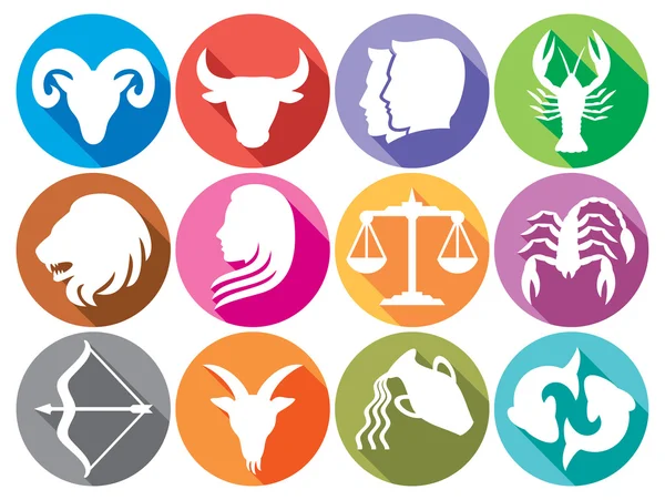 Zodiac signs flat buttons — Stock Vector