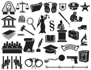 law and justice icons set clipart