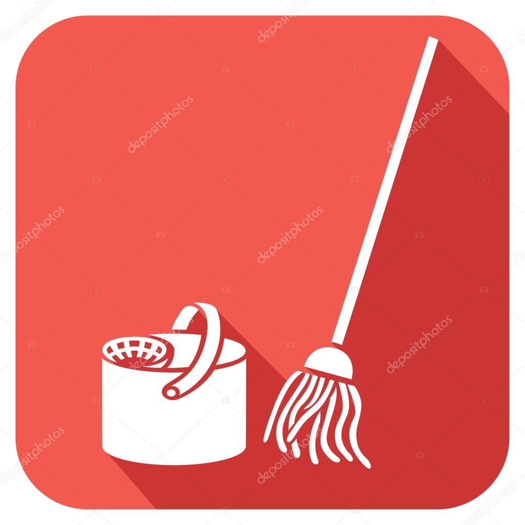 bucket and cleaning mop flat icon