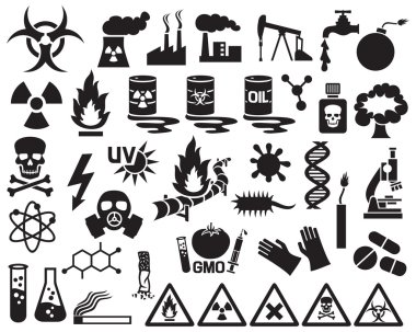hazard, pollution and danger icons set clipart