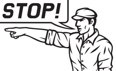 worker with stop speech bubble clipart