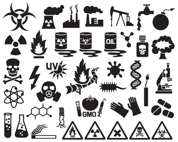 hazard, pollution and danger icons set
