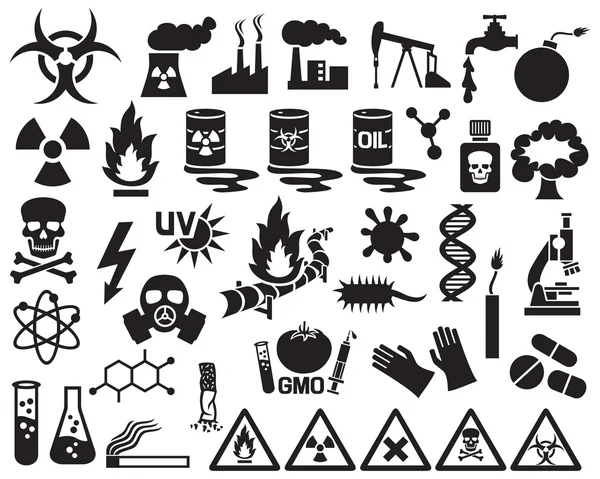 Hazard, pollution and danger icons set Stock Illustration