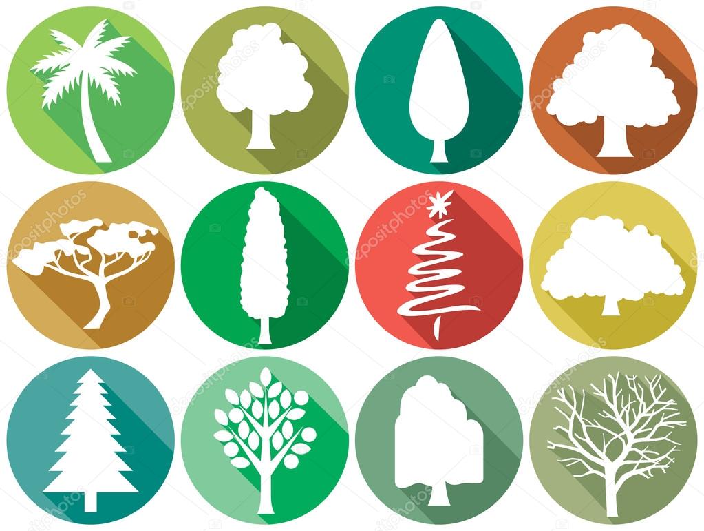 trees flat icons set