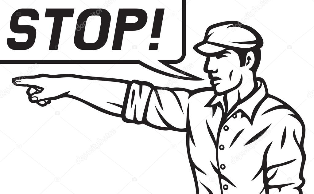 worker with stop speech bubble
