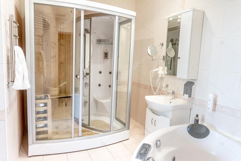 Spa szauna kabin a fehér fürdÅszoba, ház vagy szálloda — stock ... Fürdőszoba kabin